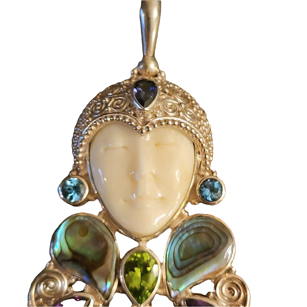 Sterling Silver Sajen Pendant w face Abalone Amethyst blue topaz fine jewelry