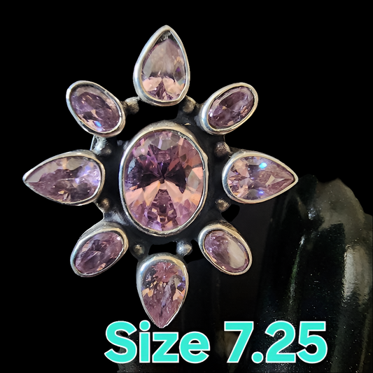 Sterling Silver Ring With Pink Gemstones size 7.25 Fine Fashion jewelry