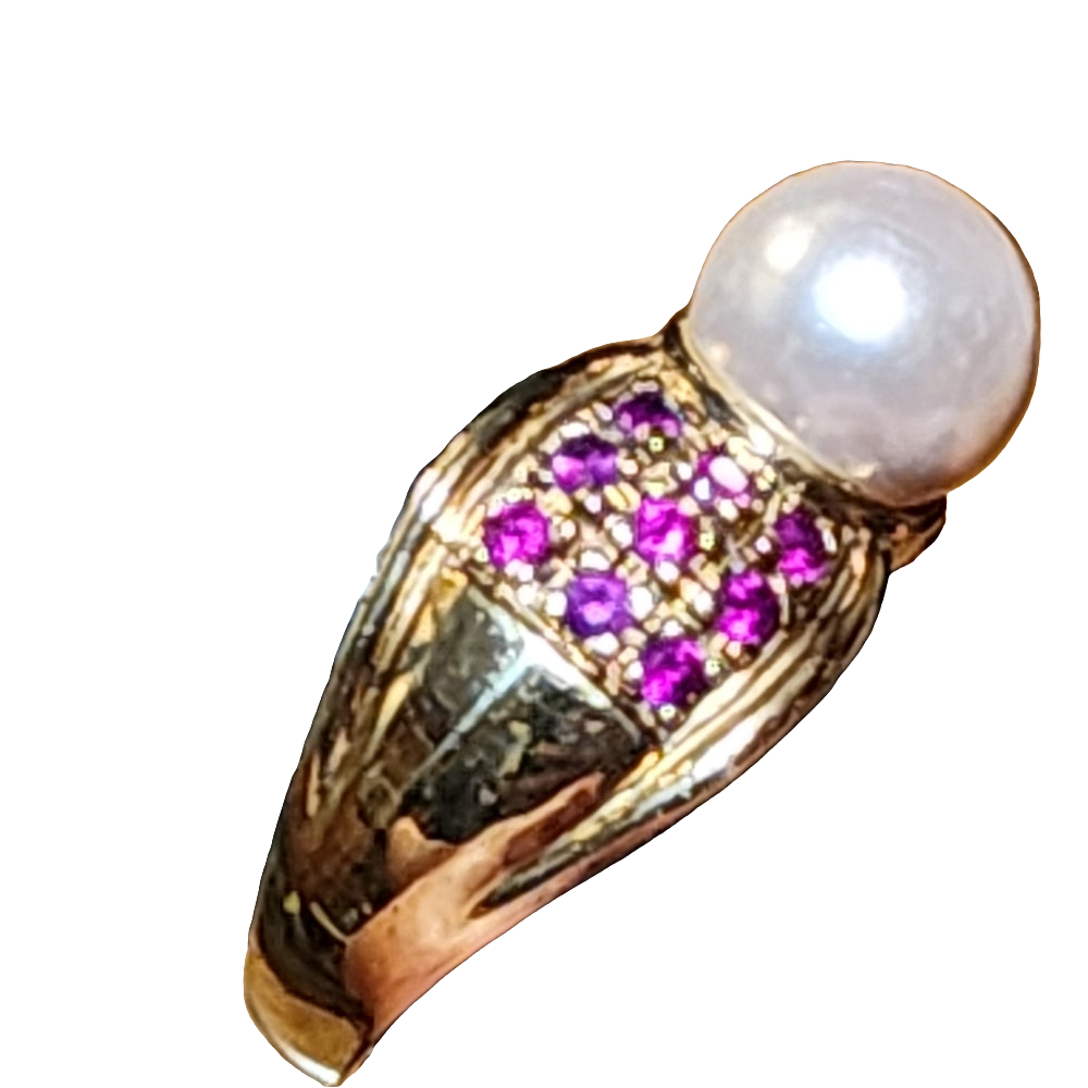 Sterling Silver Gold vermeil faux pearl pink red color stones size 8.5 jewelry