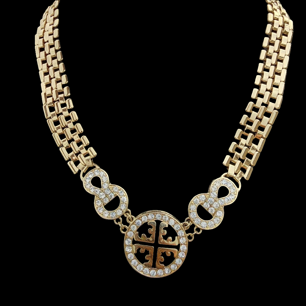 Gold link Rhinestone Cross symbol Necklace Statement fashion jewelry