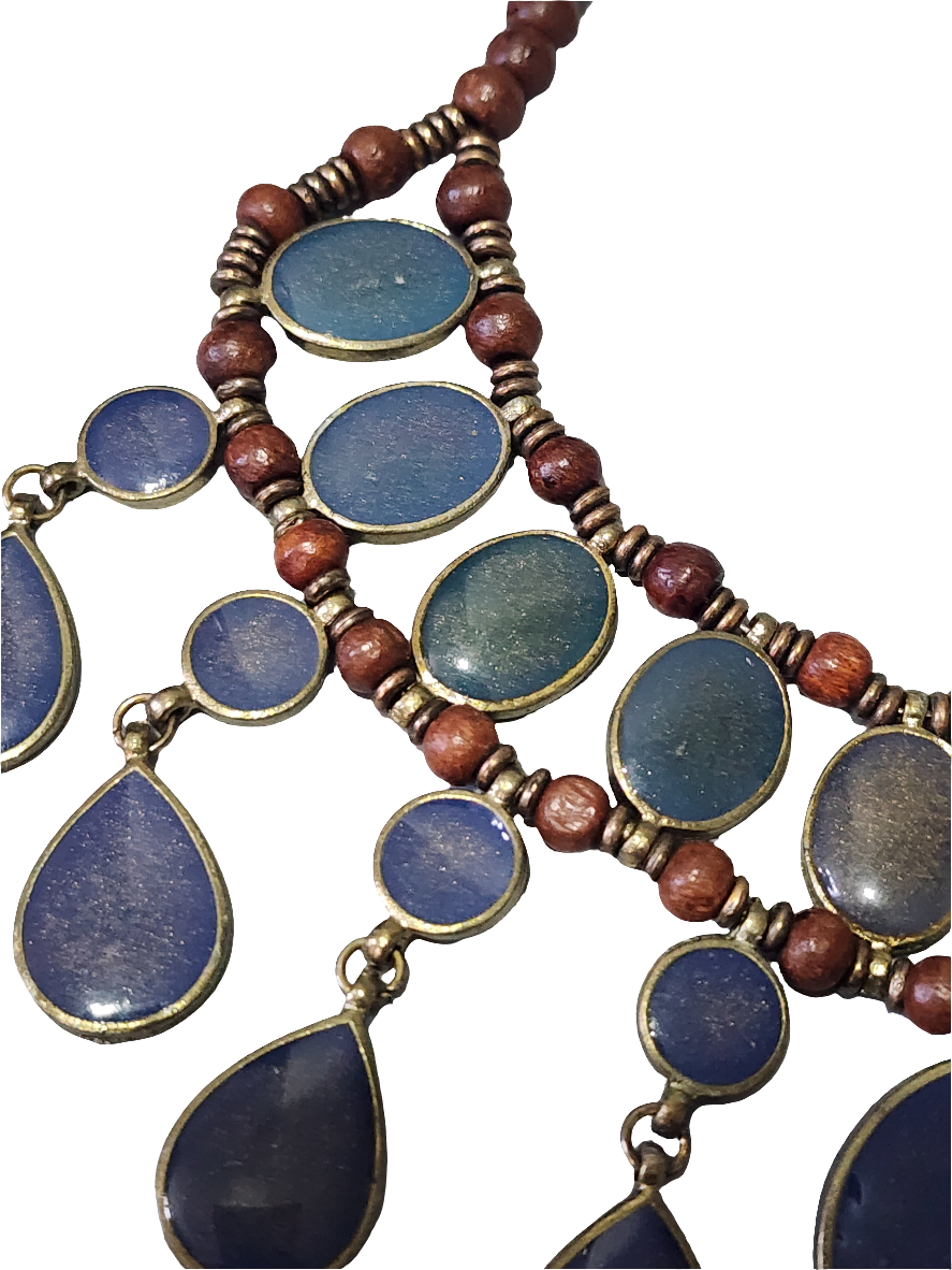 Chunky copper enamel necklace  blue tones fashion jewelry