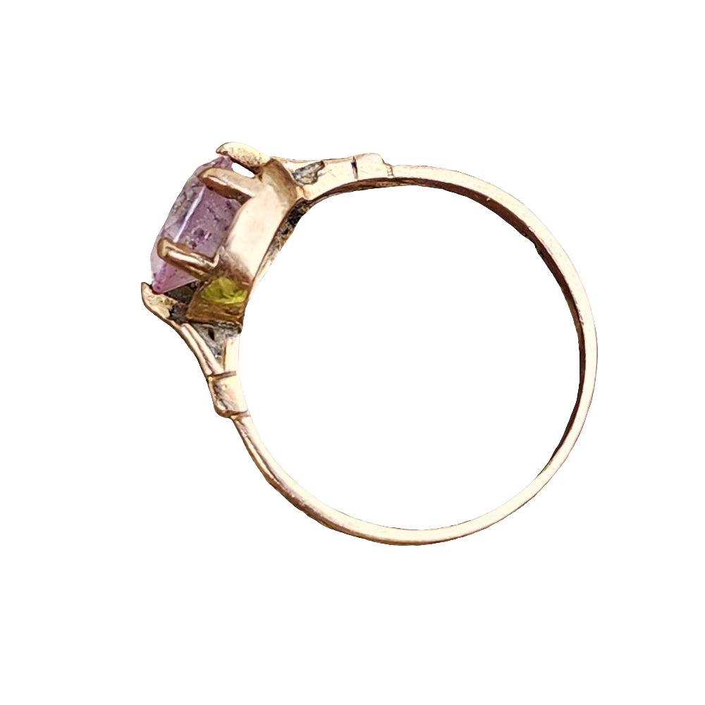 Antique 14k karat yellow gold ring with pink stone size 5.75