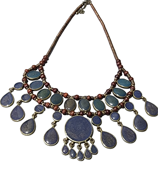 Chunky copper enamel necklace  blue tones fashion jewelry