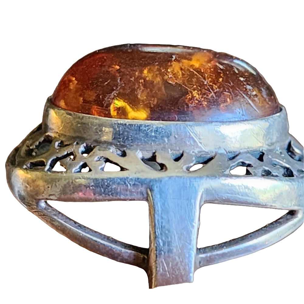 Vintage sterling silver Amber ring size 11.5 artist signed unisex