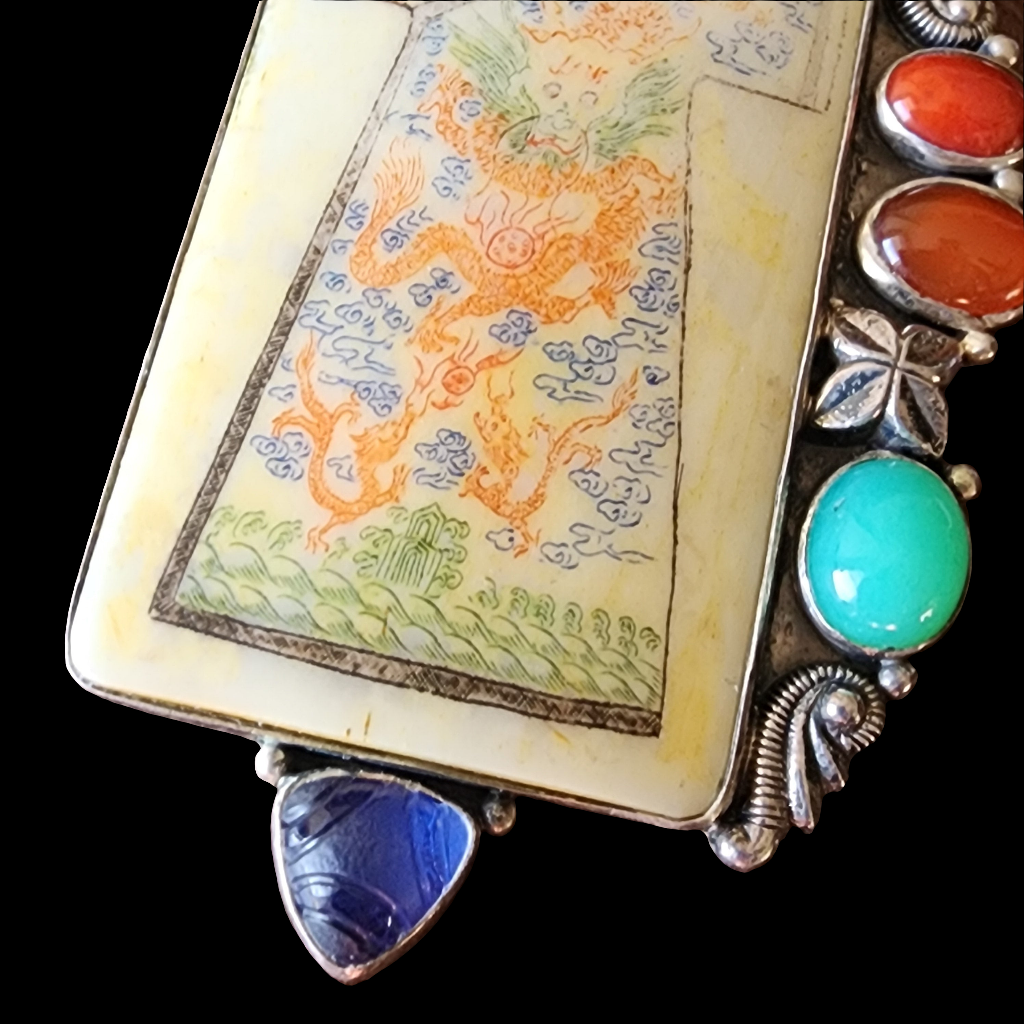 Designer AKR sterling silver brooch / pendant dragon shirt with gem stones