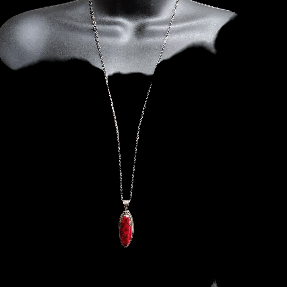 Vintage Sterling silver necklace with Mexican silver long red pendant jasper?