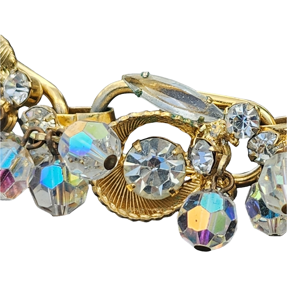Vintage unsigned Julianna rhinestone Crystal aurora borealis bracelet  fine jewelry