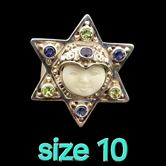 Sterling Silver Sajen Star Goddess Ring w multi gemstones size 10 Fine Jewelry