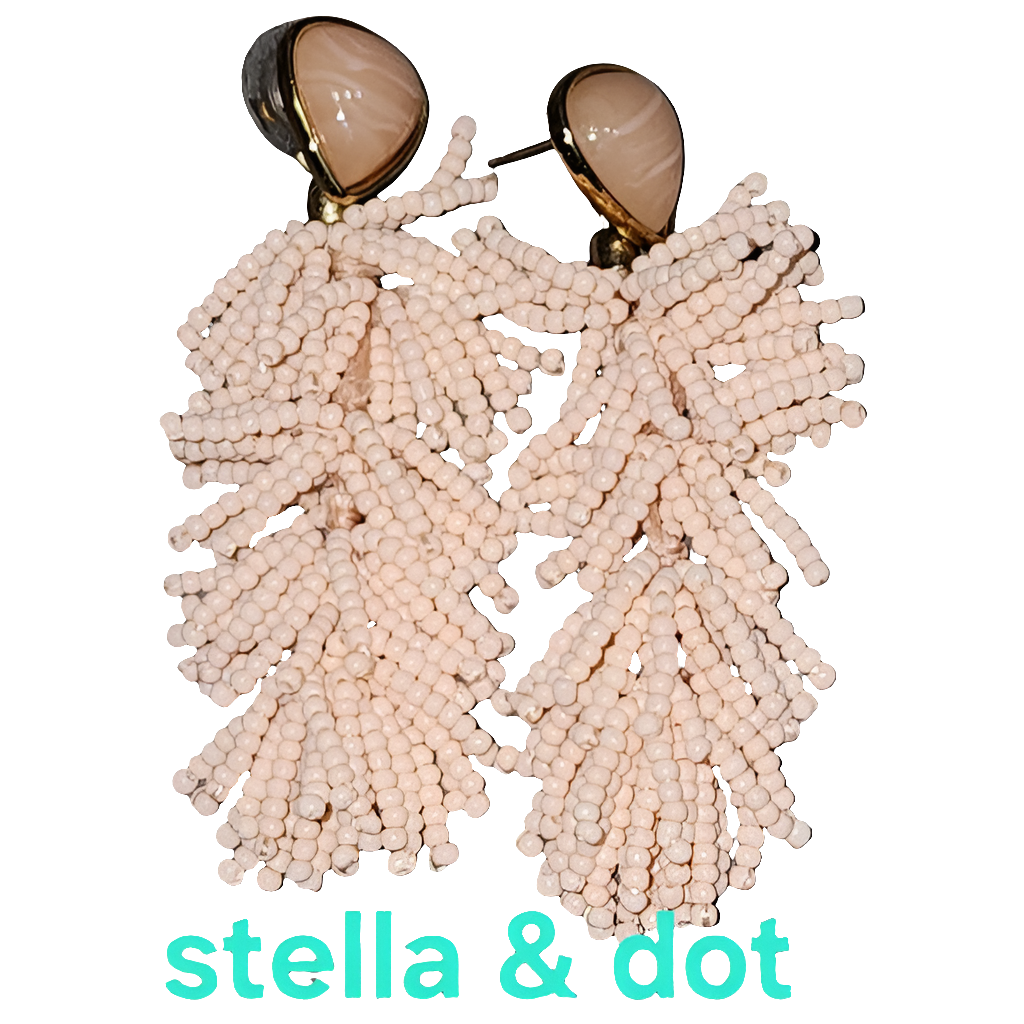 Stella and Dot peach 2 in 1 dangle beaded earrings costume fashion jewelry