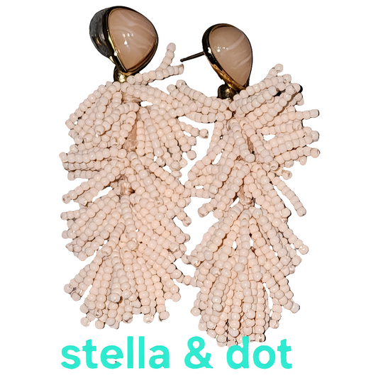 Stella and Dot peach 2 in 1 dangle beaded earrings costume fashion jewelry
