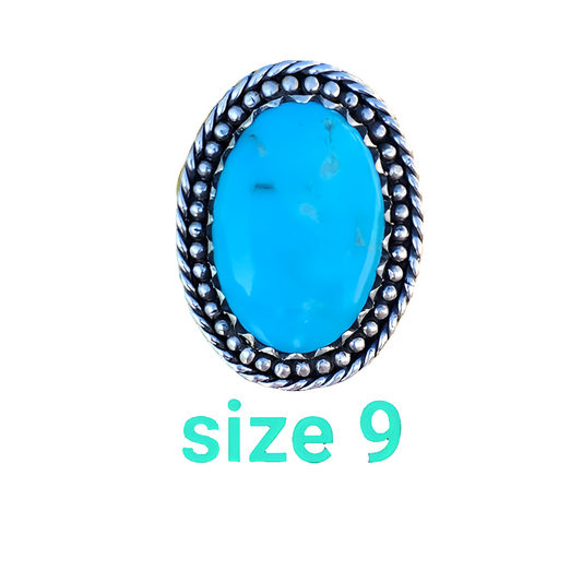 Native American sterling silver blue turquoise ring size 9 Fine Jewelry