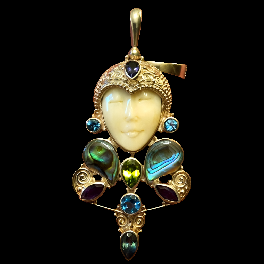 Sterling Silver Sajen Pendant w face Abalone Amethyst blue topaz fine jewelry