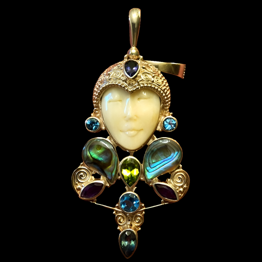 Sterling Silver Sajen Pendant w face Abalone Amethyst blue topaz fine jewelry