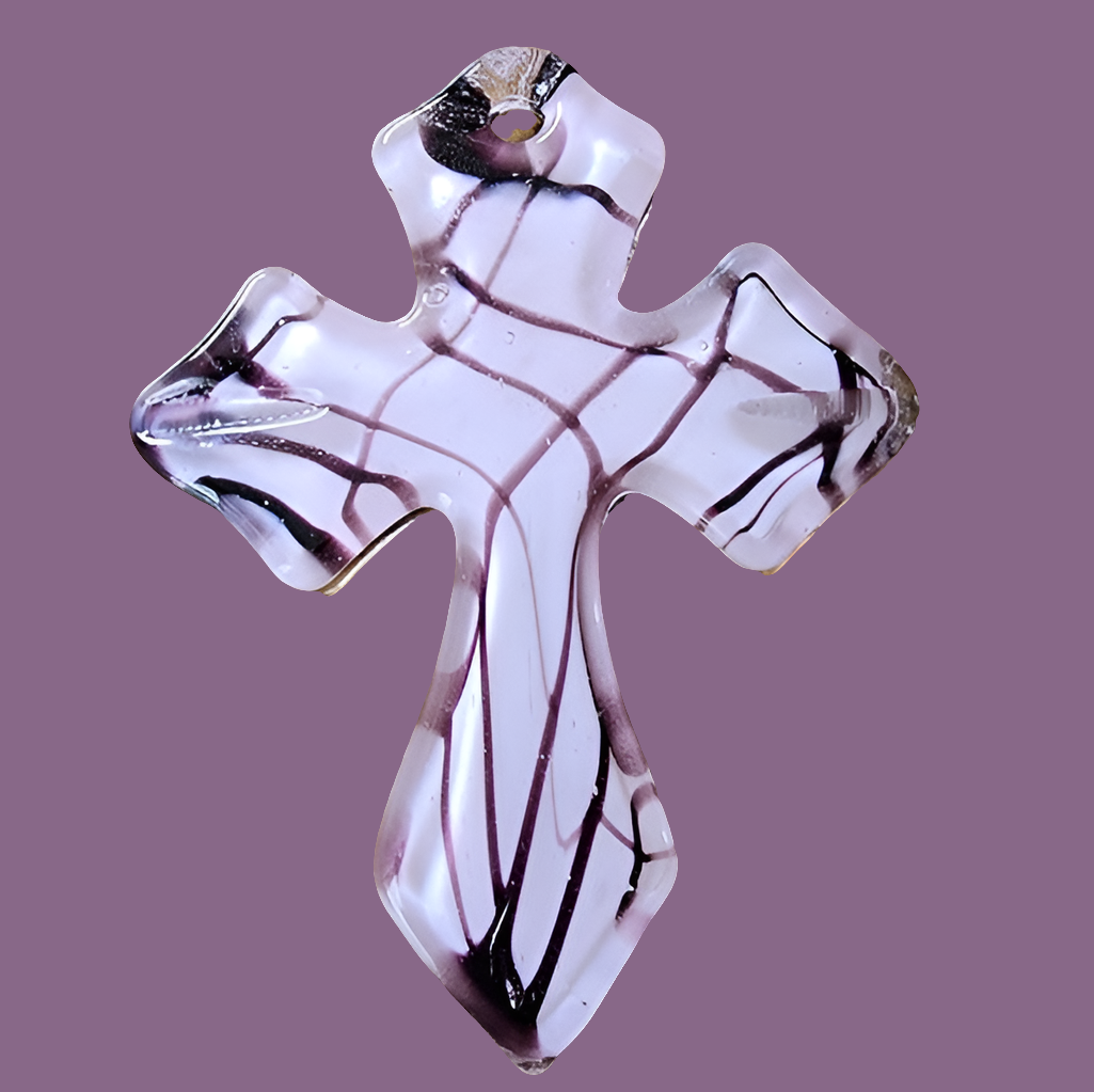 Art glass huge chunky cross pink purple fashion statement pendant jewelry