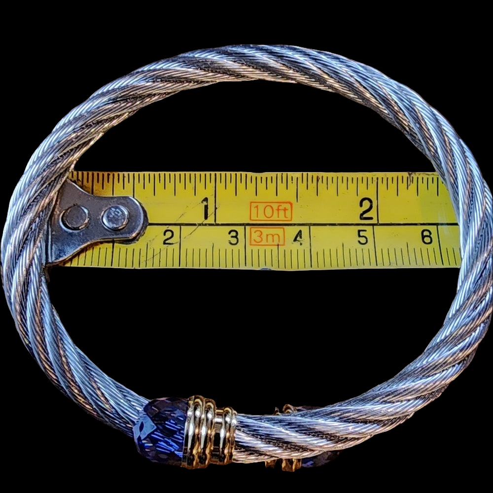 Designer T&T Stainless steel twist cable bracelet silver gold tone purple stone