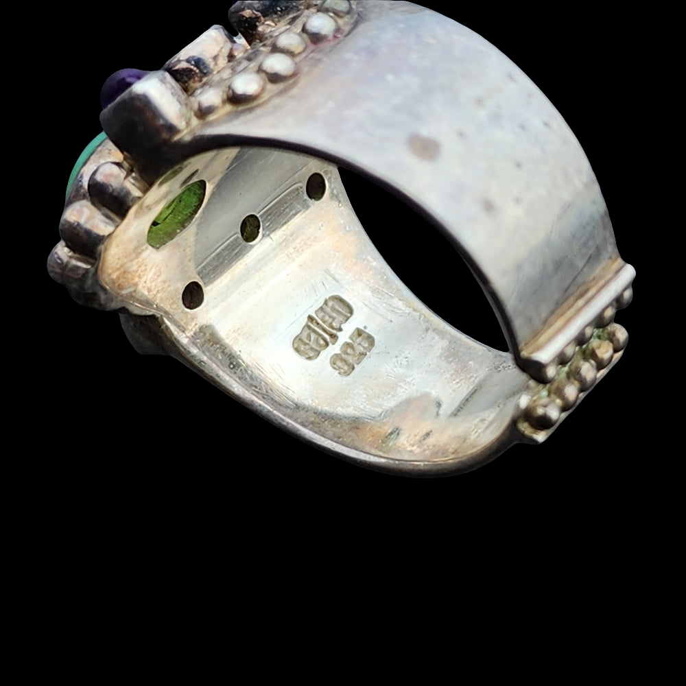 Sterling silver Sajen ring amethyst green jade cabachon size 10 fine jewelry
