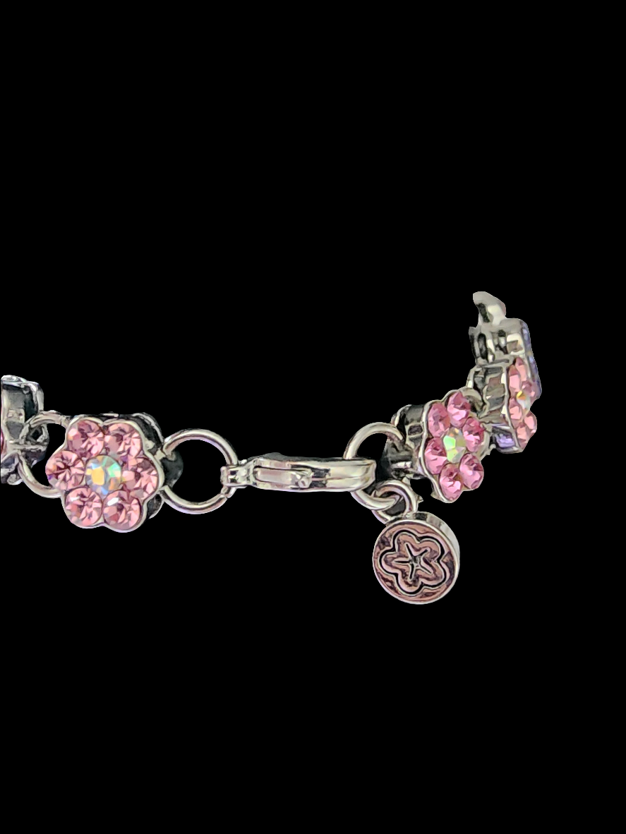 Rhinestone flower floral bracelet with pink blue