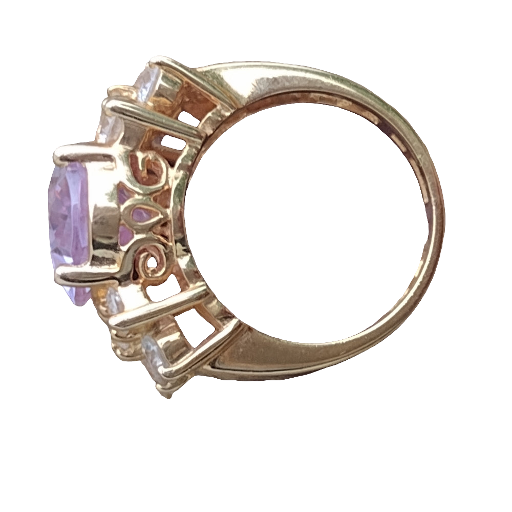 Sterling silver gold vermili ring with pinkish purple stone and czs size 5