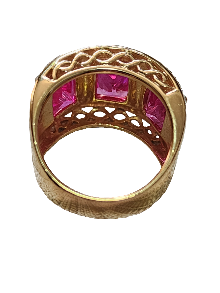 Ross Simons 14k gold vermeil over Sterling Silver 3 pink stones  ring size 6