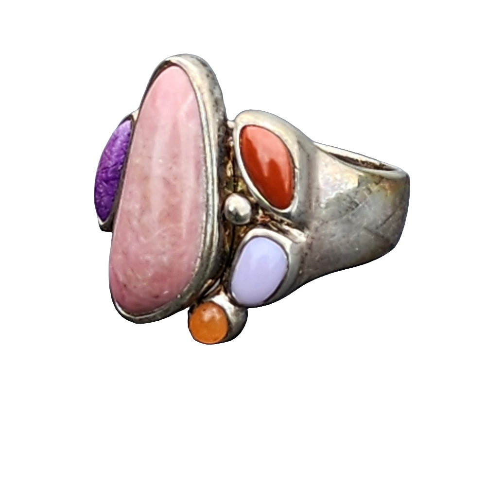 Sterling silver Witney Kelly Natural stone Rhodonite  Red Jasper ring size 10