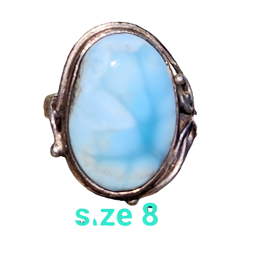 Vintage sterling silver ring size 8 with blue Larimar stone