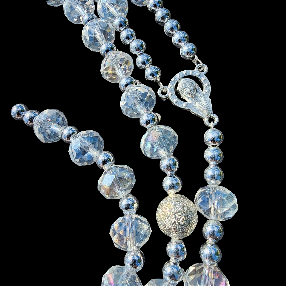 Vintage Aurora Borealis glass bead Rosary religious jewelry