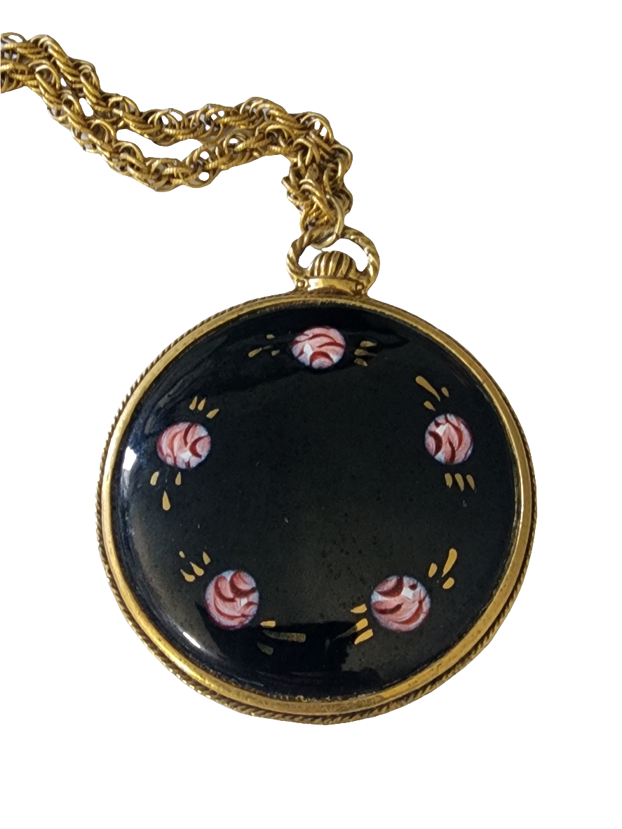 Big Enamel pendant necklace with  flowers 1/20 14k GF