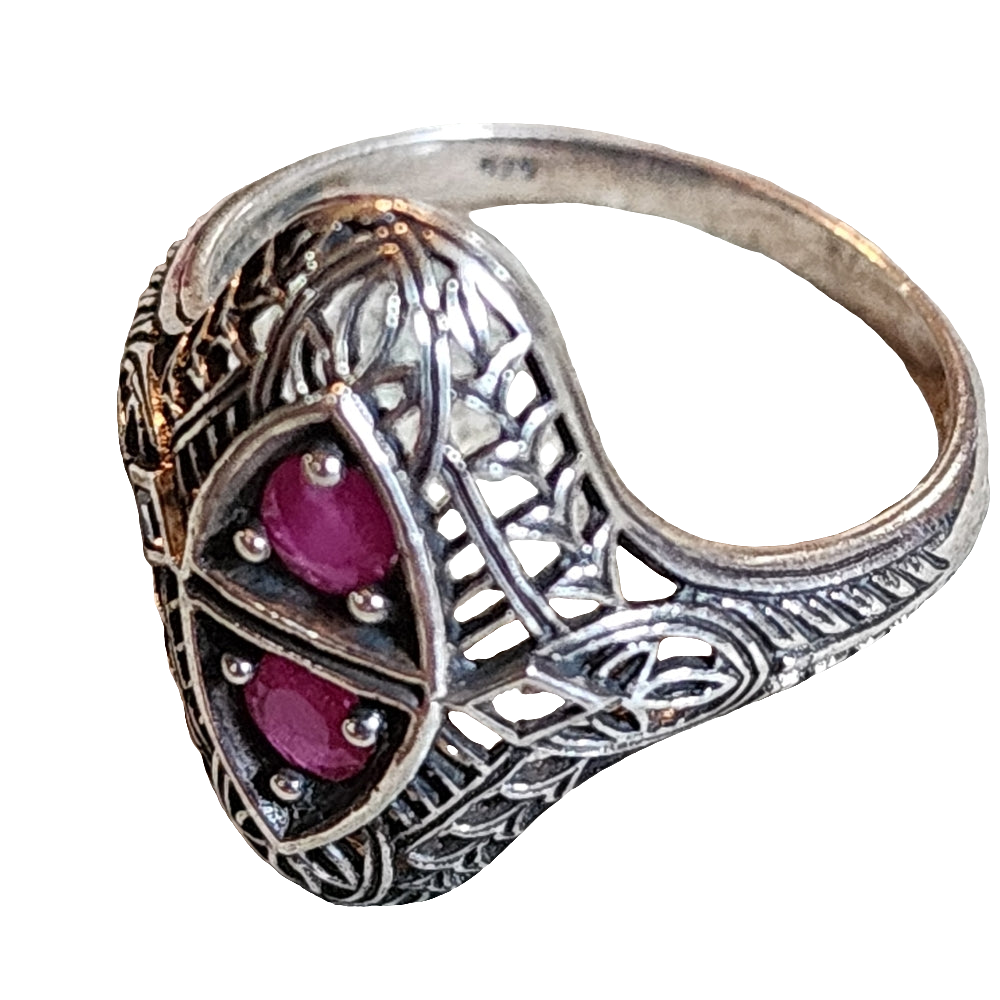 Antique filigree Sterling silver Garnet ring art deco missing 1 diamond jewelry