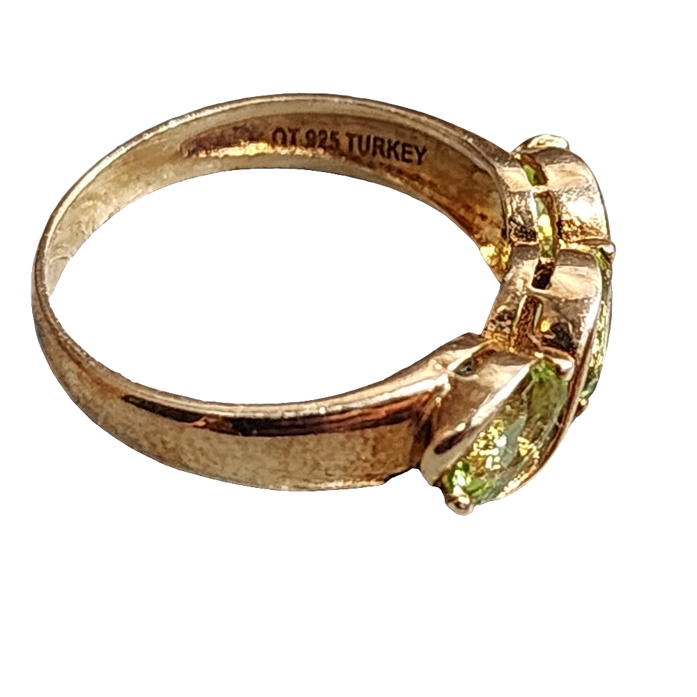 Sterling silver gold vermeil ring with 3 green stones size 7 turkey jewelry