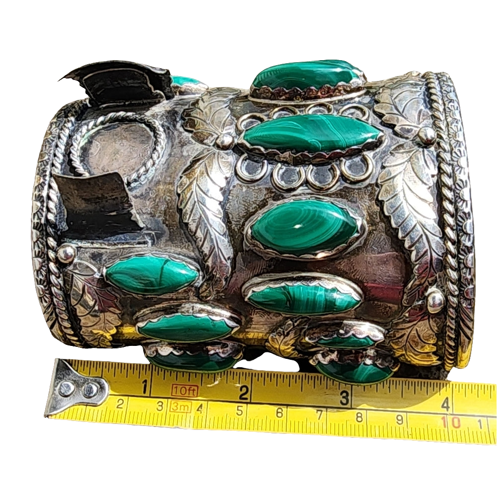 Native American Navajo Jerry Roan sterling silver malachite cuff bracele…