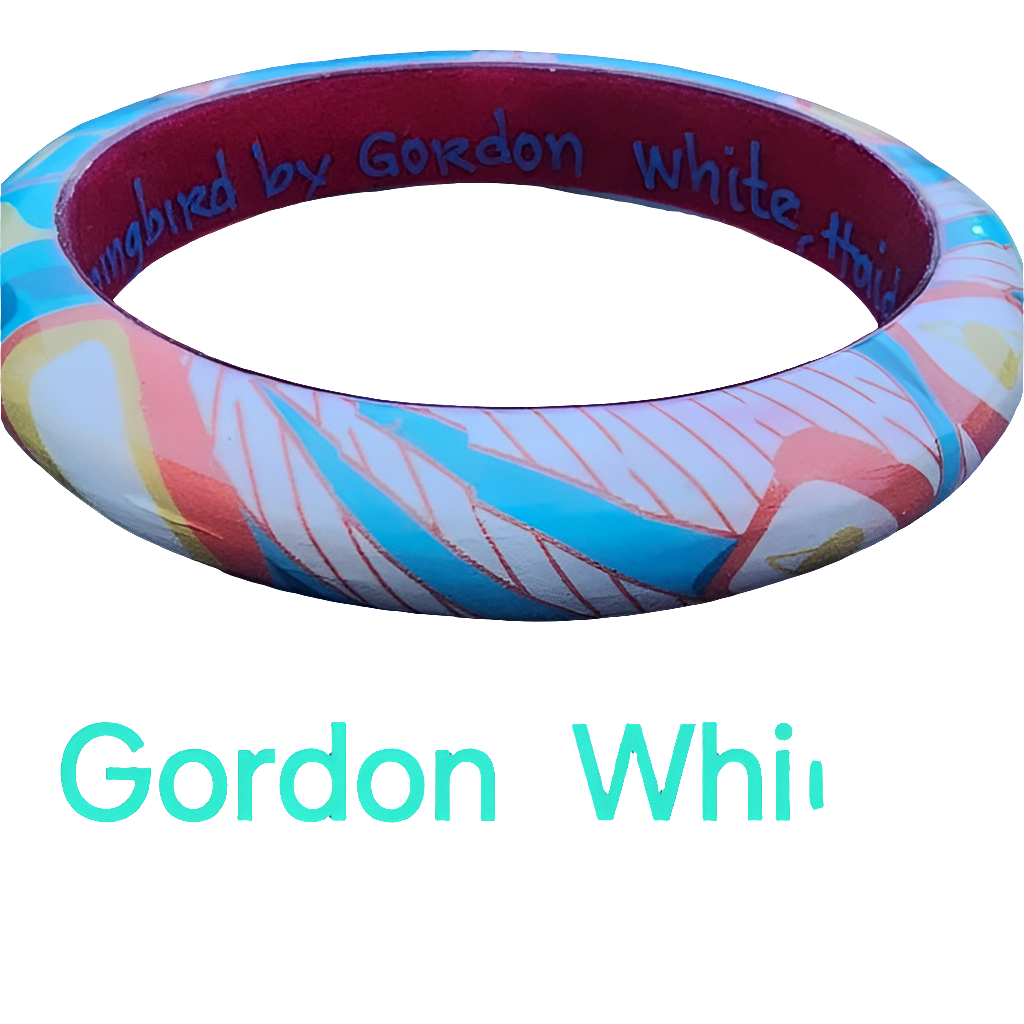 Vintage Native Haida wooden Bracelet by Artist Gordon White Retro Hummingbird