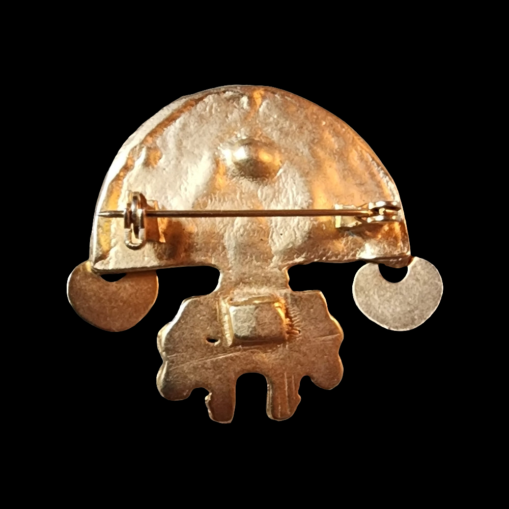 Aztec Mayan Inca Tayrona gold tone scarf pin brooch costume fashion jewelry