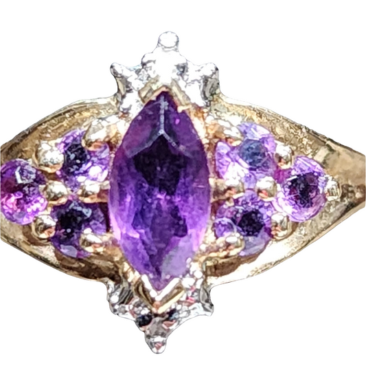 10K gold ring with purple stones and diamonds size 7 invest in gold jewelry