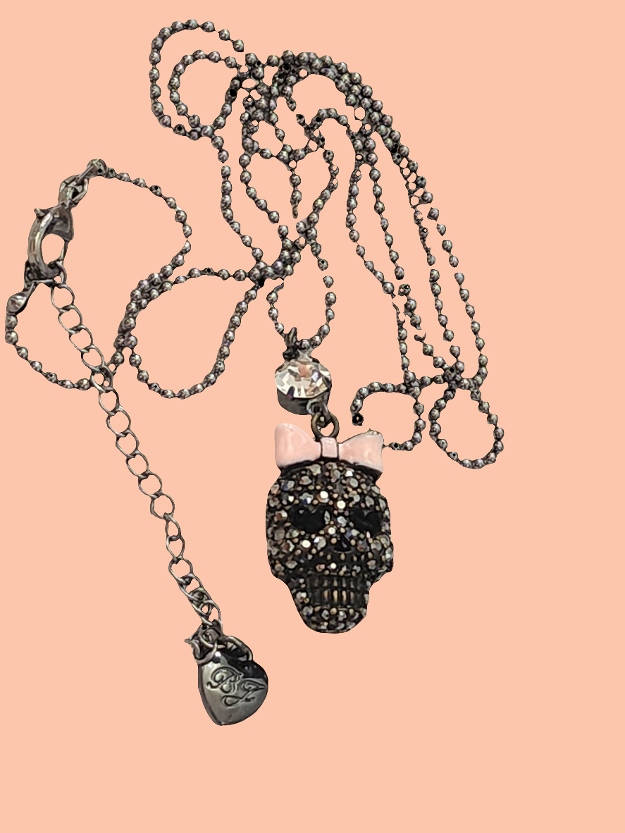 Betsey Johnson rhinestone necklace pendant skull