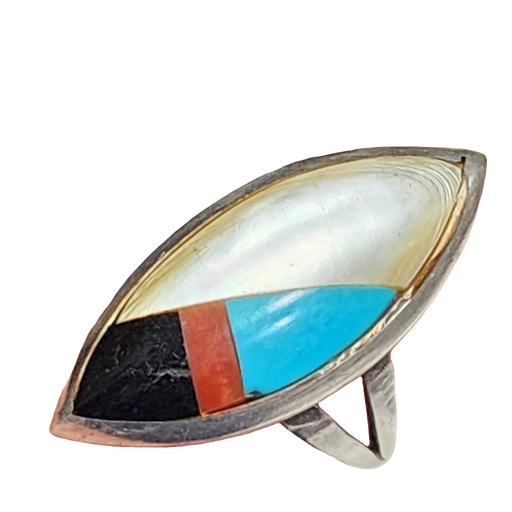 Sterling silver inlay native American navajo ring size 7 artist signed