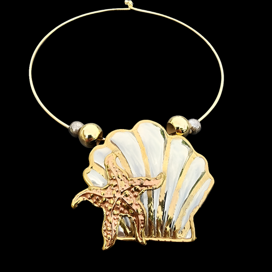 Handmade mixed metals star fish shell pendant pin coker necklace jewelry