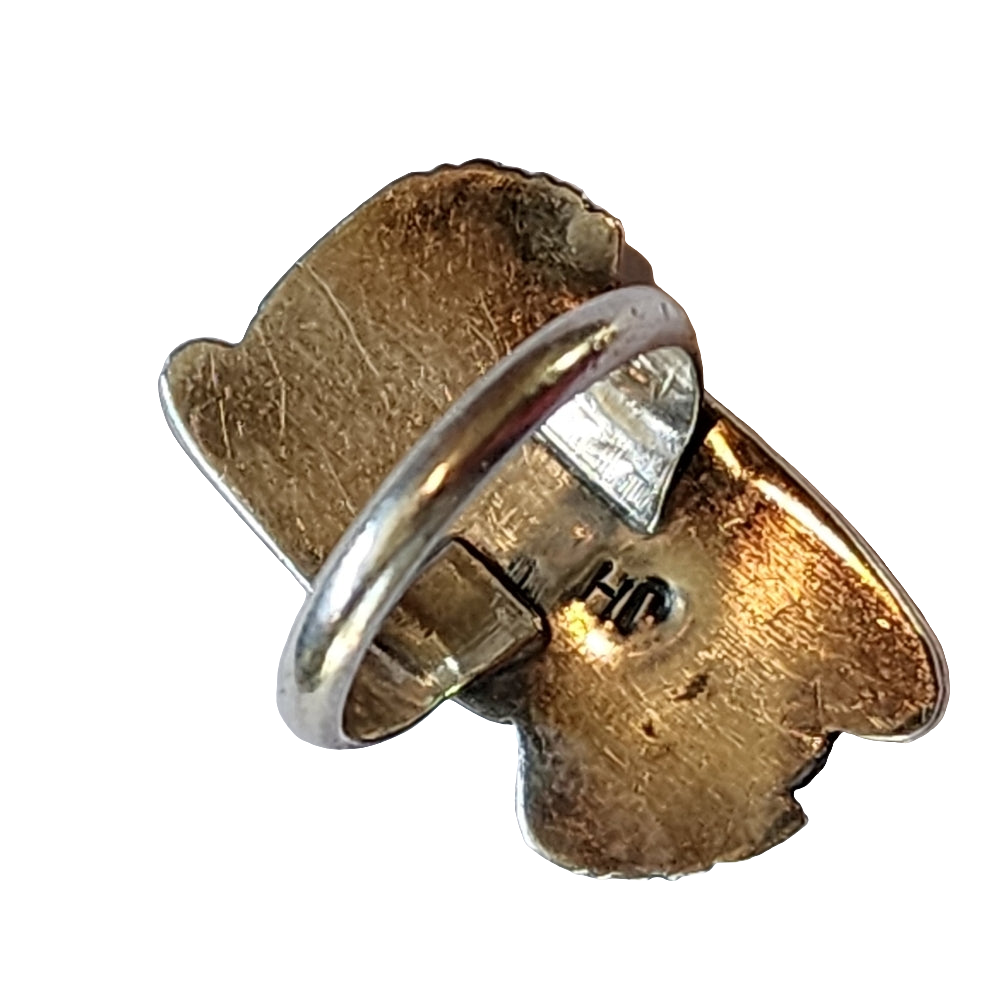 Artist signed JH Native Americans sterling silver Navajo inlaid ring size 6.75