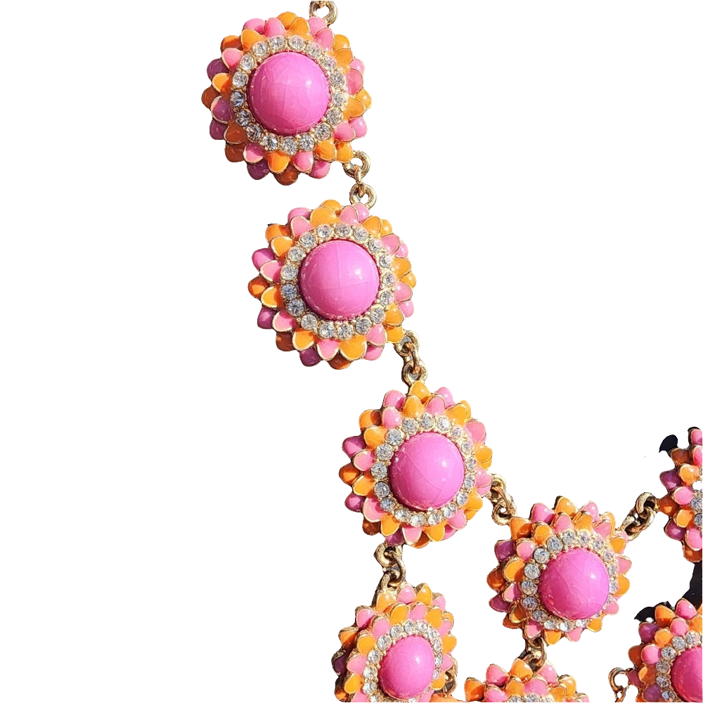 Fashion Costume Jewelry  pink orange & rhinestone Necklace Gold tone Barbie core