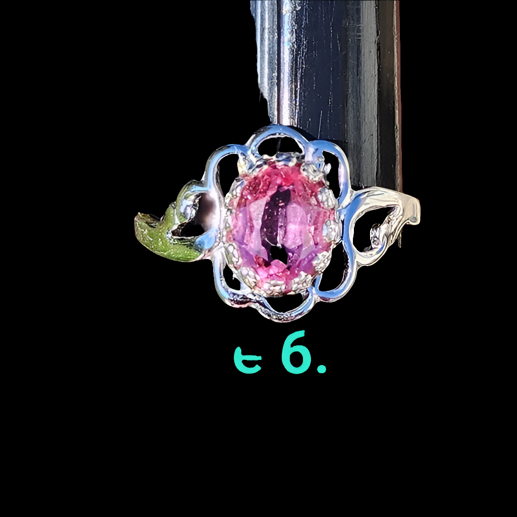 Sterling silver dainty pink stone ring size 6.75