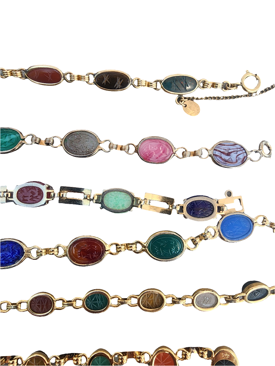Lot of jewelry 7 carvedscarab bracelets w hieroglyphics Egyptian
