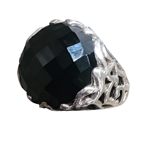 Sterling silver chunky ring with black stone size 7