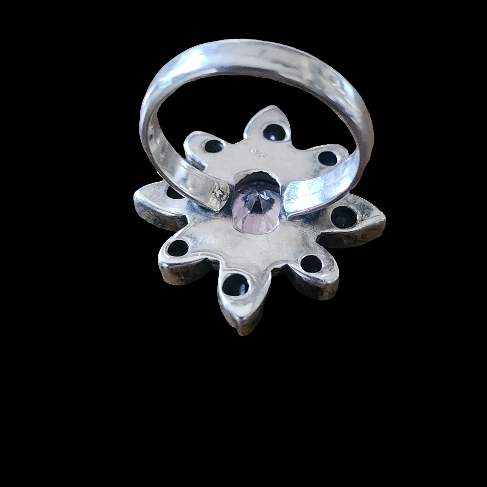 Sterling Silver Ring With Pink Gemstones size 7.25 Fine Fashion jewelry