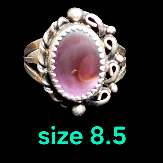 Southwestern sterling silver pink mother of pearl ring size 8.5