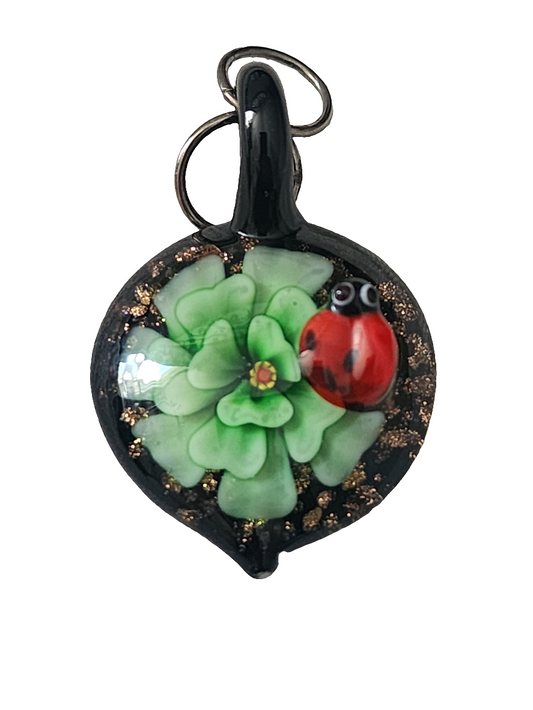 Art glass lady bug flower pendant unique jewelry