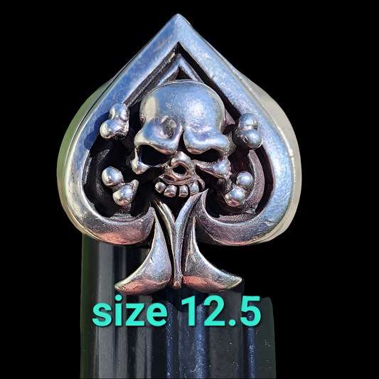 Sterling silver Ace of Spades skull ring size 12.5 very heavy and quality