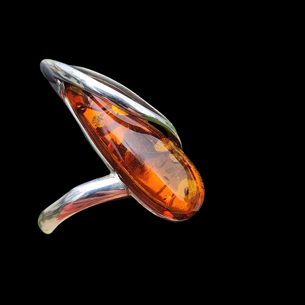 Vintage modernist abstract Amber sterling silver ring artist signed size…