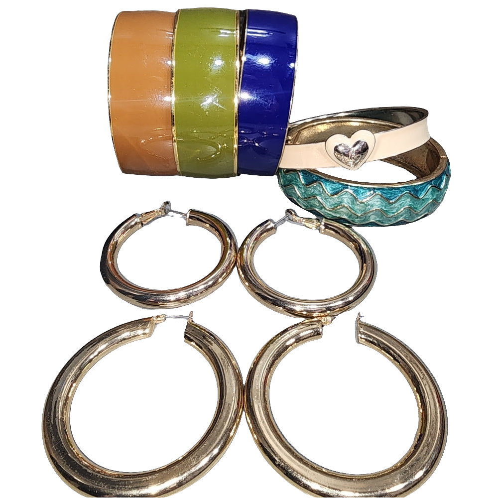 Costume fashion jewelry lot bracelets J crew enamel gold tone Hoop earrings