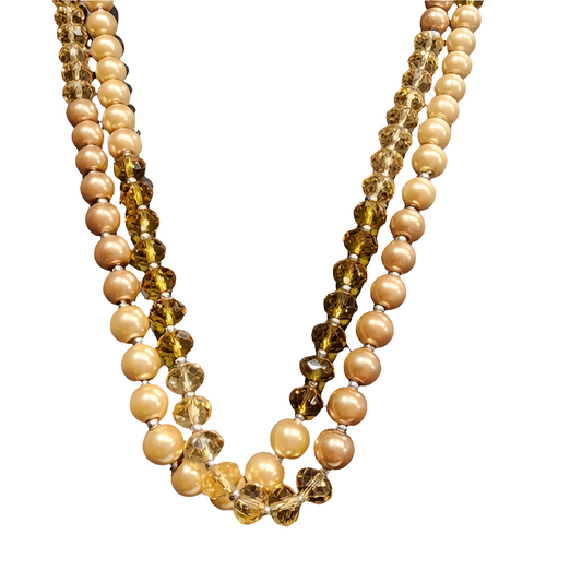 Costume fashion jewelry beaded Amber glass faux pearl long necklace