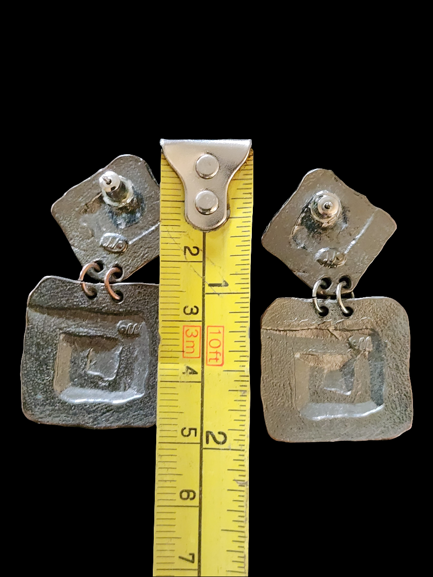 Vintage JJ Jonette bronze brutalist dangle pierced earrings designer