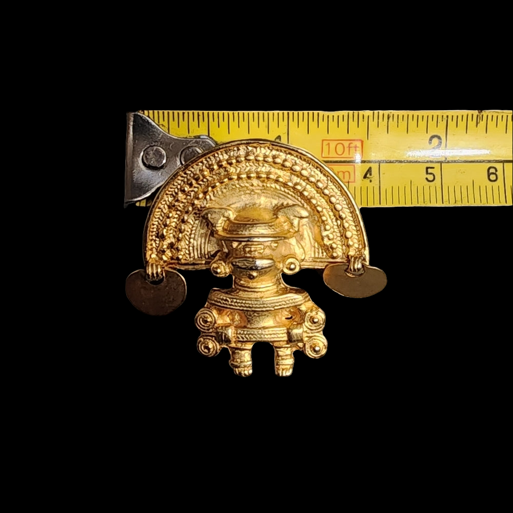 Aztec Mayan Inca Tayrona gold tone scarf pin brooch costume fashion jewelry